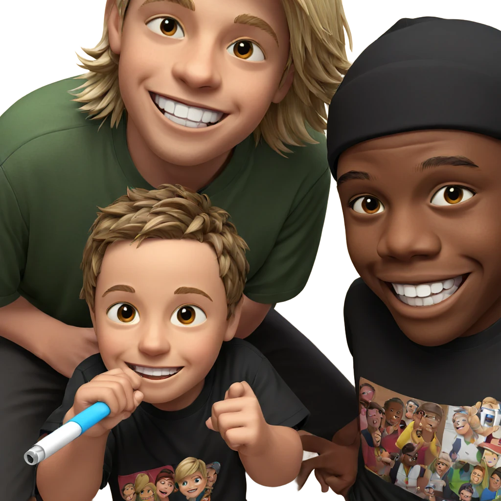 two boys sharing a grin emoji