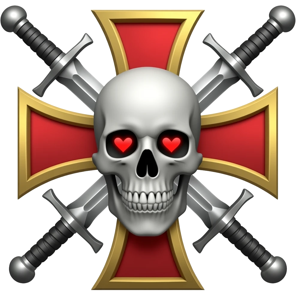 Templar cross with swords in middle and Skull with red eyes emoji