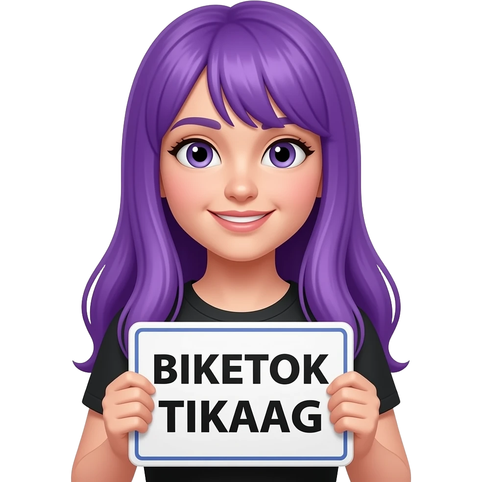 girl with long purple hair with a BIKETOK TIKTAG sign emoji