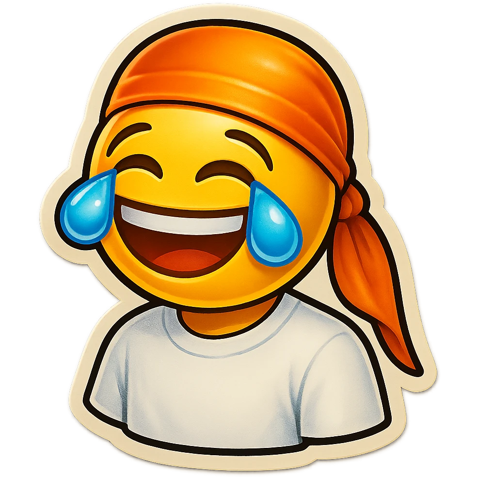 laughing crying
make his shirt white
make him smile
Change His durag To orange emoji