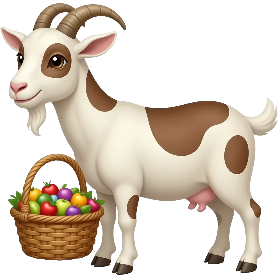 cabra con manchas marrones y una cesta bonita la cabra sin tetas emoji