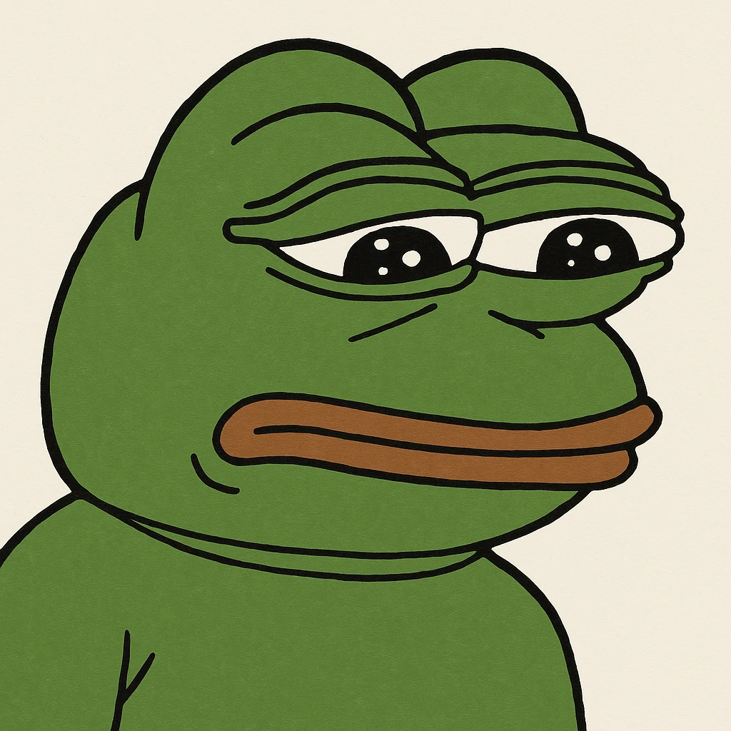 Pepe the Frog with a sad expression, meme style emoji