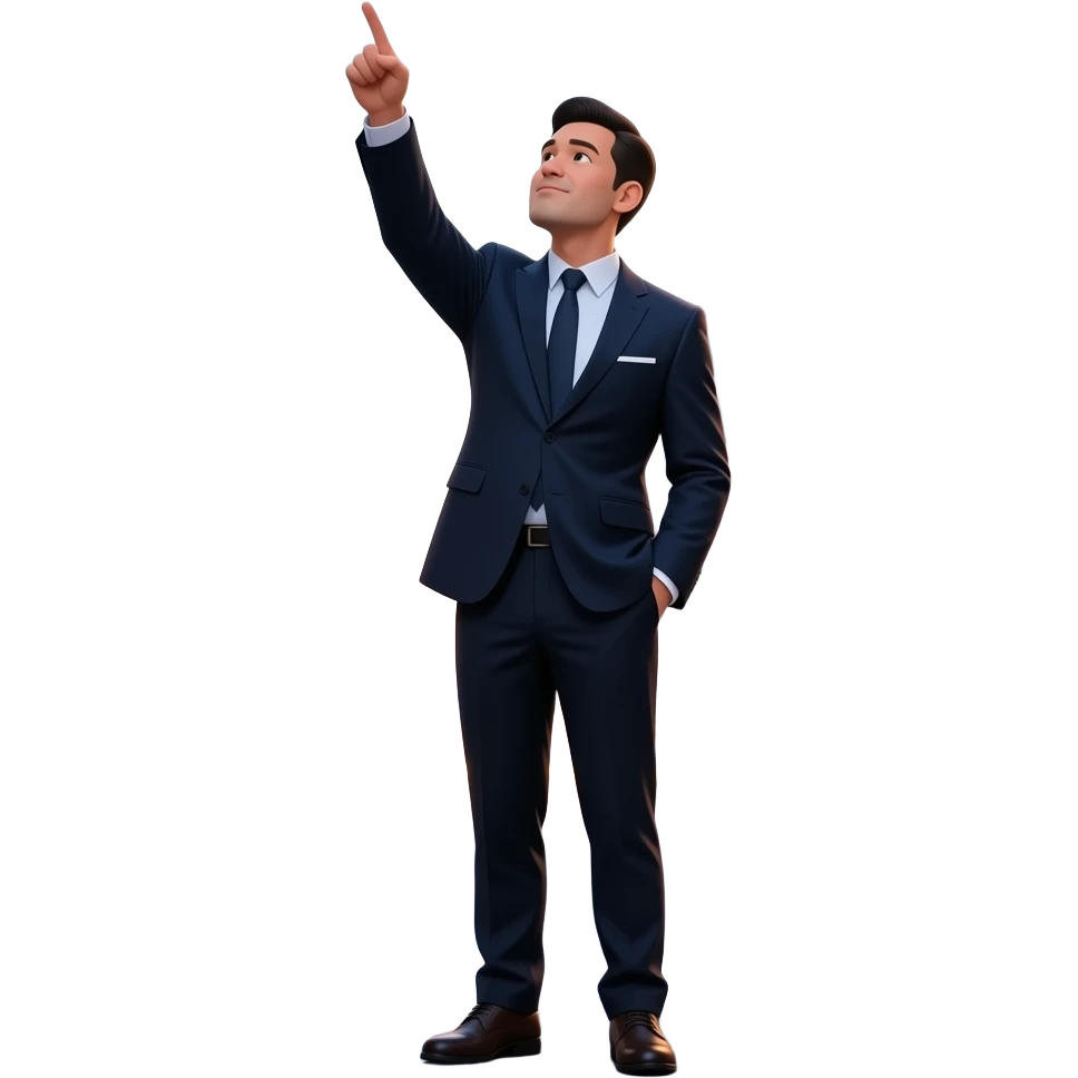 man looking and pointing upward, full body emoji