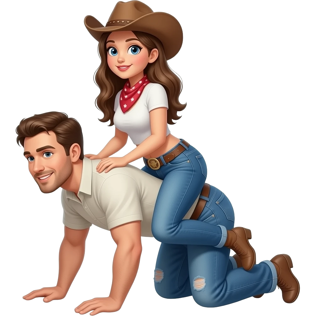 Cowgirl sex position in jeans.  Girl straddling guy in jeans emoji