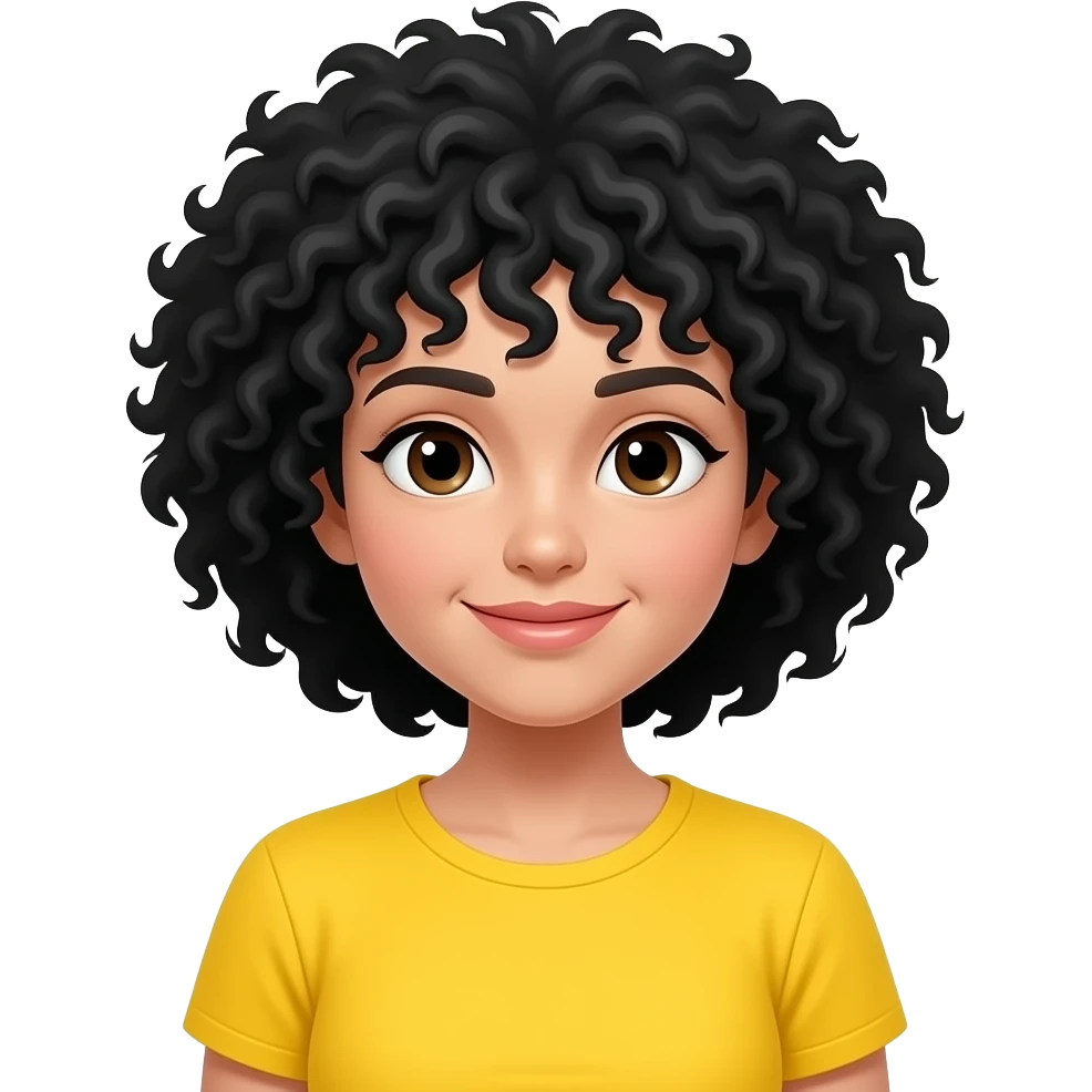 a girl with black fluffly hairs wear a vibrant yellow color shirt emoji