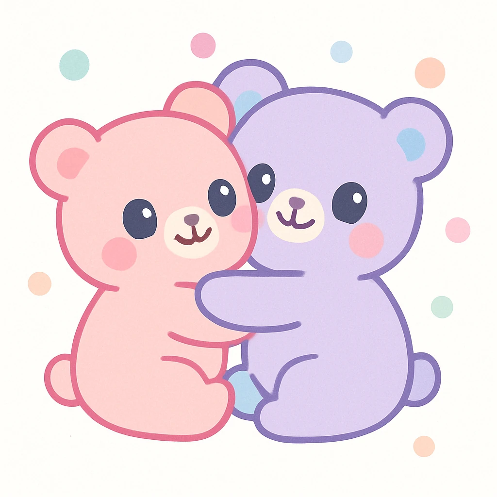 two bears hugging each other, heartwarming style, loving and tender, soft pastel colors emoji