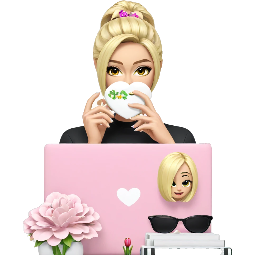 blonde girl with a flower emoji