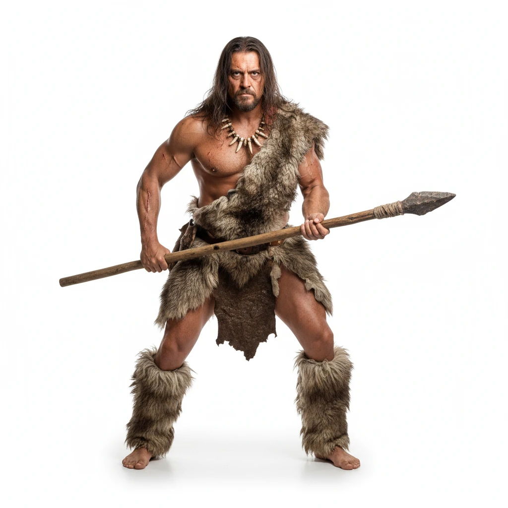 нарисуй первобытного человека с копьем без фона emoji