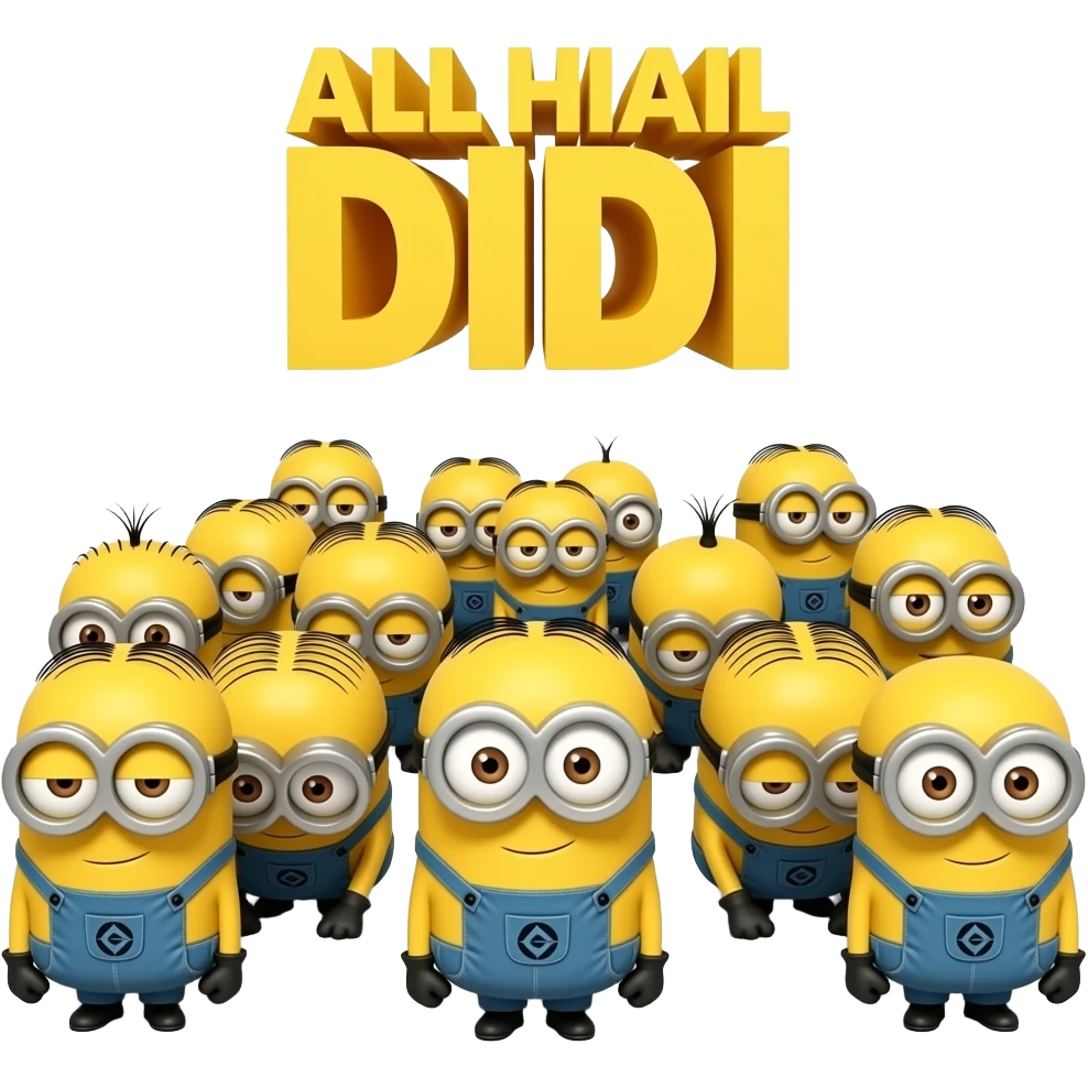 CROWD OFminions BOWING ON THIER KNEES with the text ALL HAIL DiDI emoji