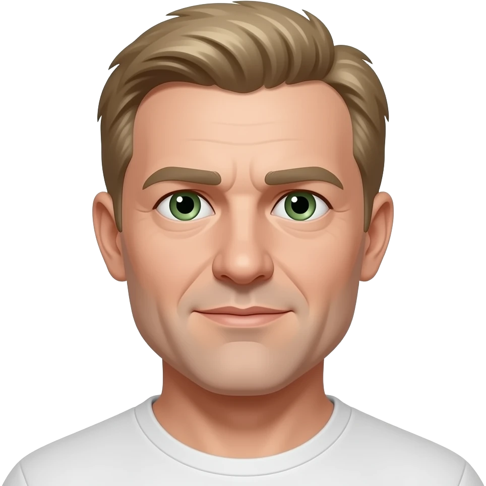 males, 40s, fair hair, dirty blonde short hair, green eyes, pale skin, round face emoji