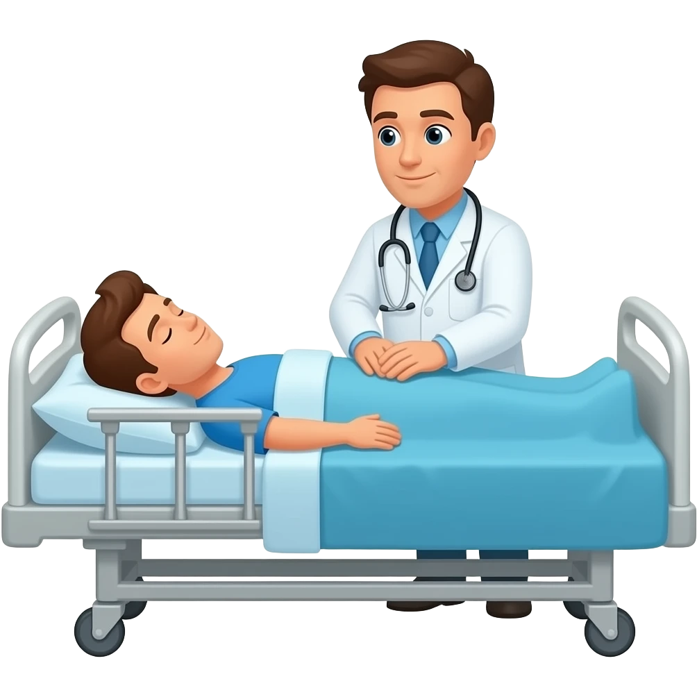person laying in hospital bed. a doctor is trying to perform CPR. the person laying in the bed has a speech bubble that says "NO! STOP!" emoji