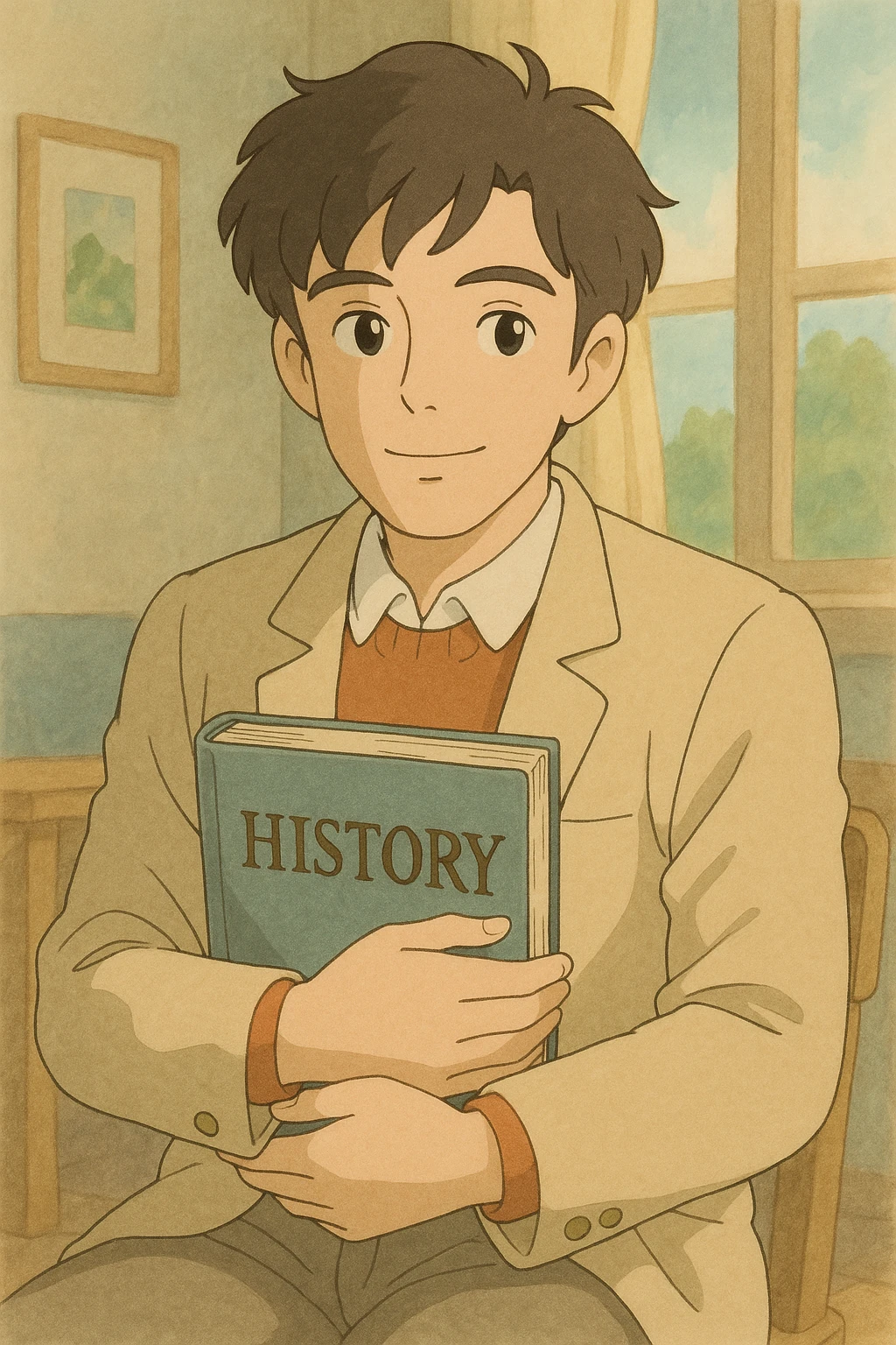 man holding a history book, soft colors emoji