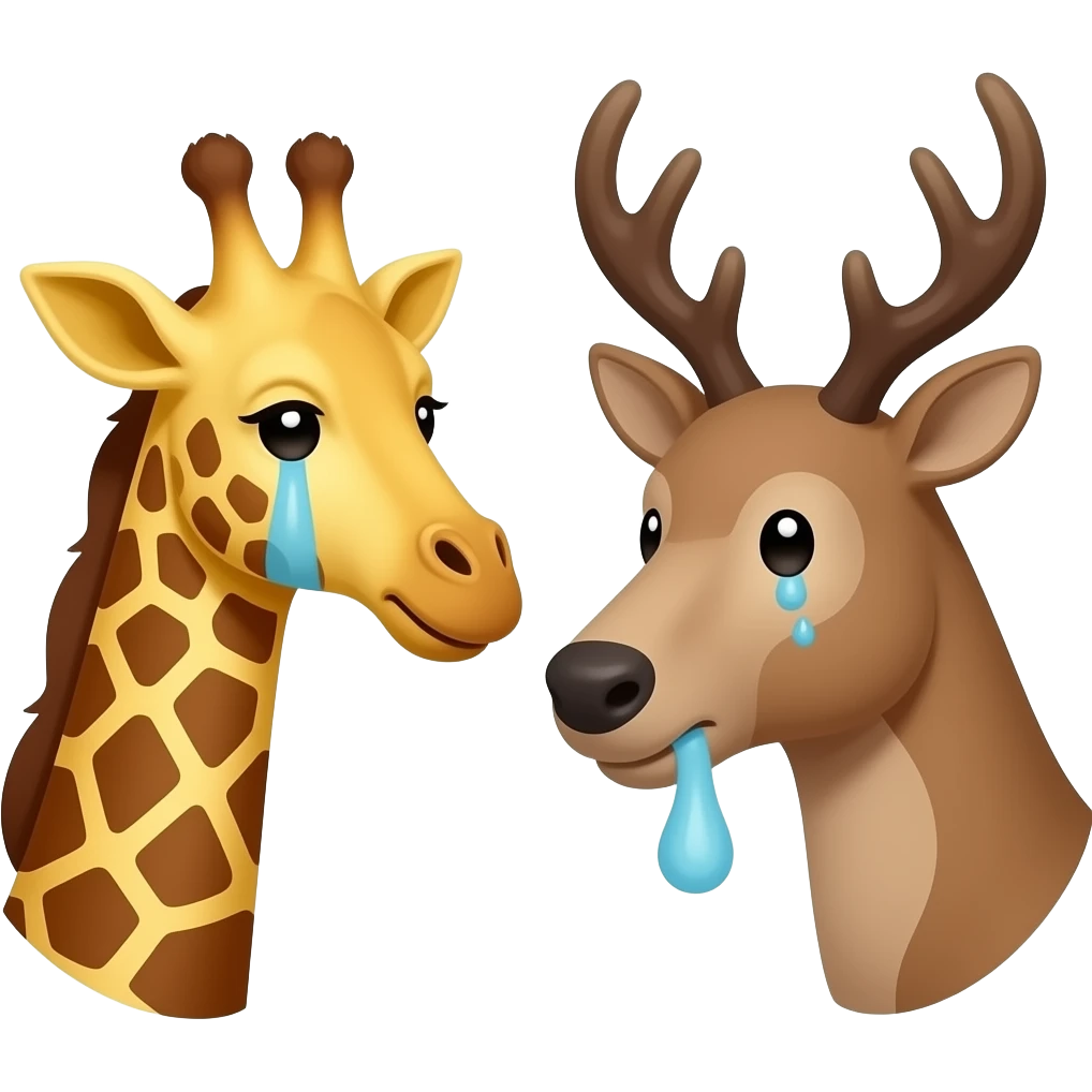 Einfacher Giraffenkopf traurig und Elchkopf traurig und schauen sich an emoji