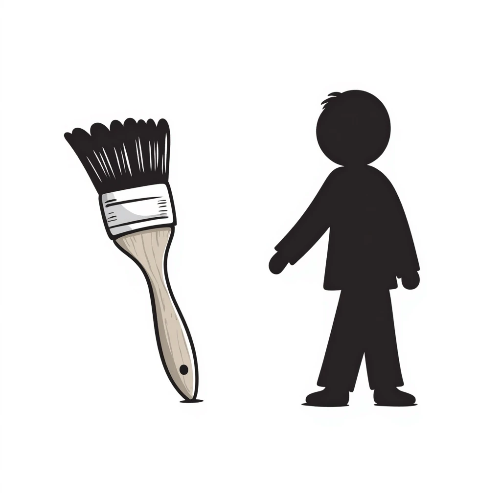 A paintbrush morphing into a metal human figure silhouette, representing artistic identity emoji