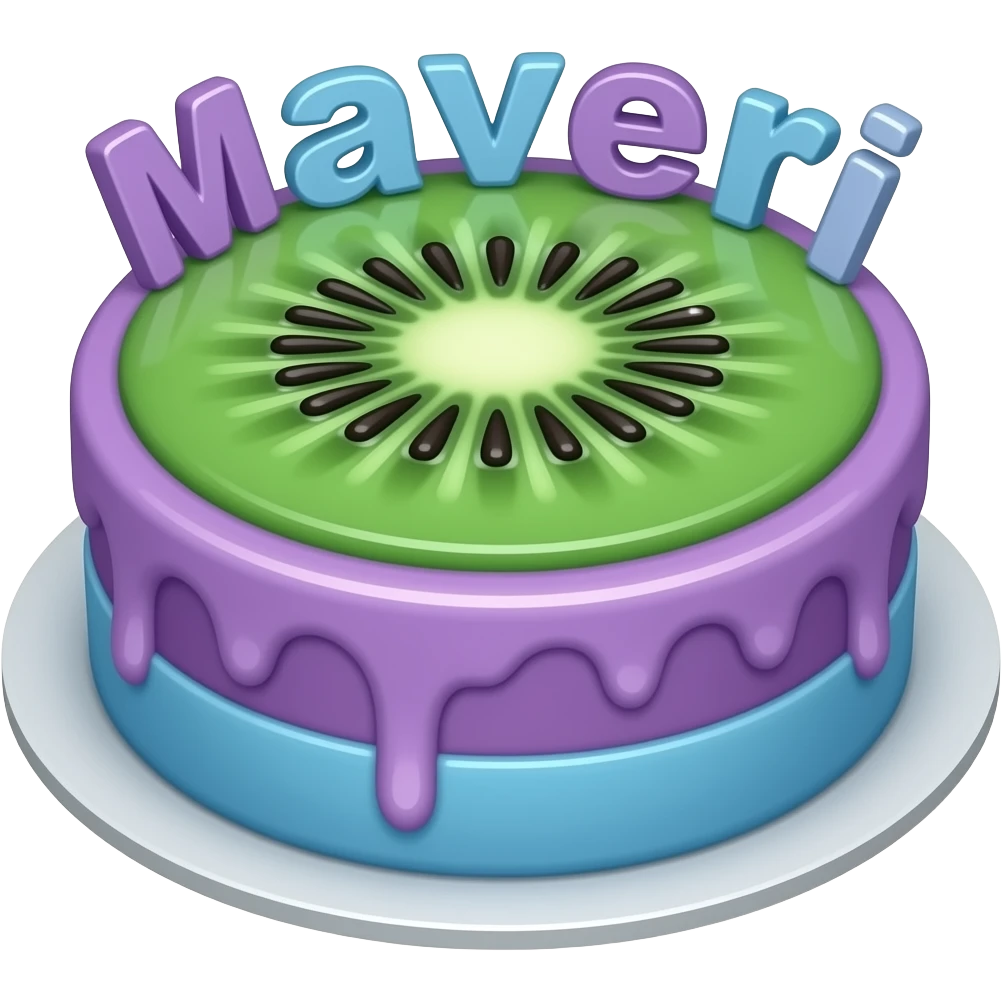 A purple and blue Disney kiwi cake with start letters saying maveri emoji