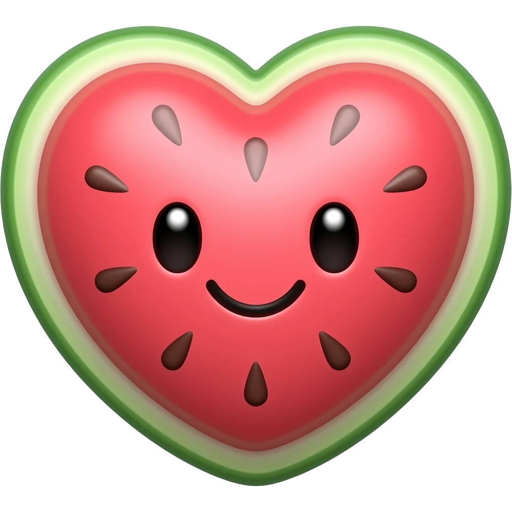 The heart emoji made out of watermelon smiling with kawaii face emoji