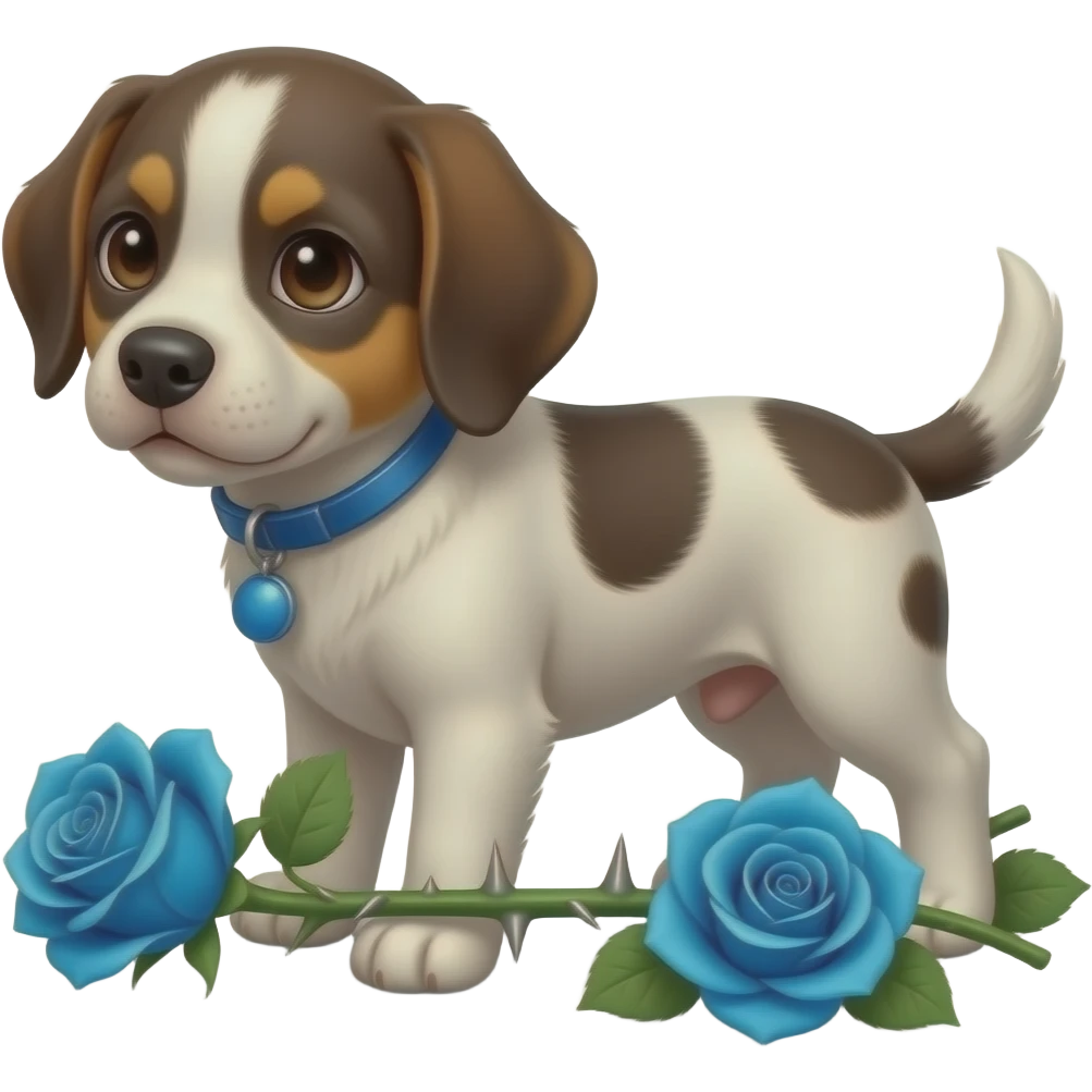 Puppies with bright blue roses and thorns emoji