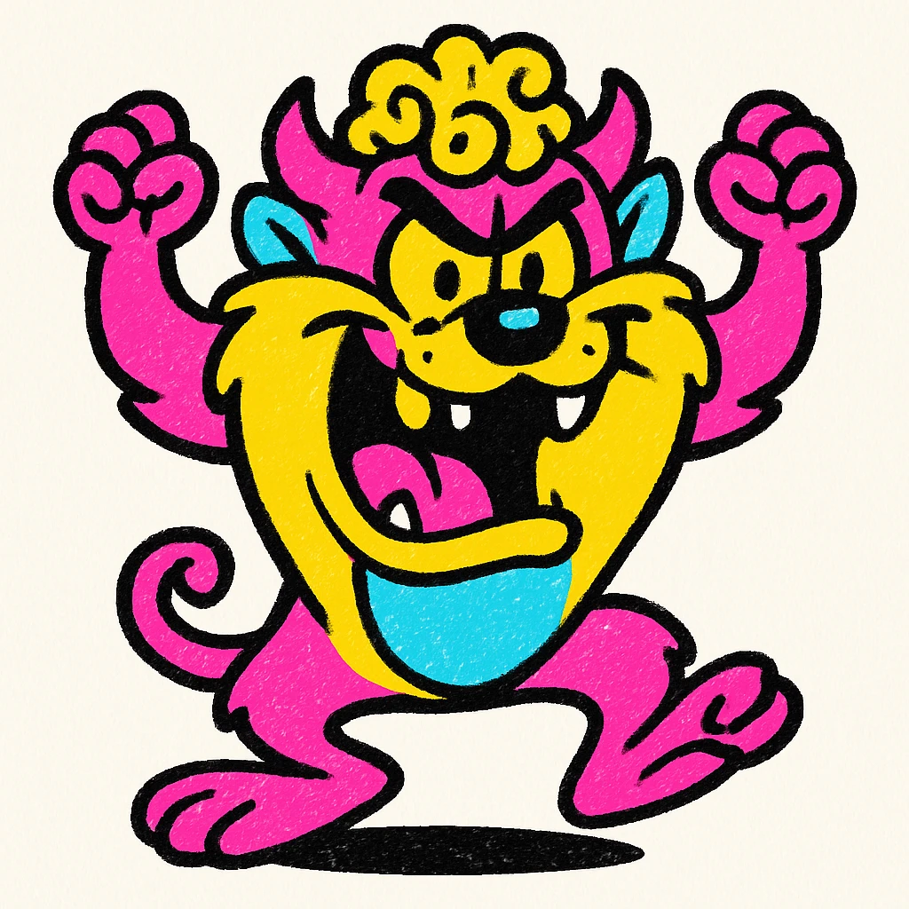Tasmanian devil with curly hair, stylized, energetic pose emoji
