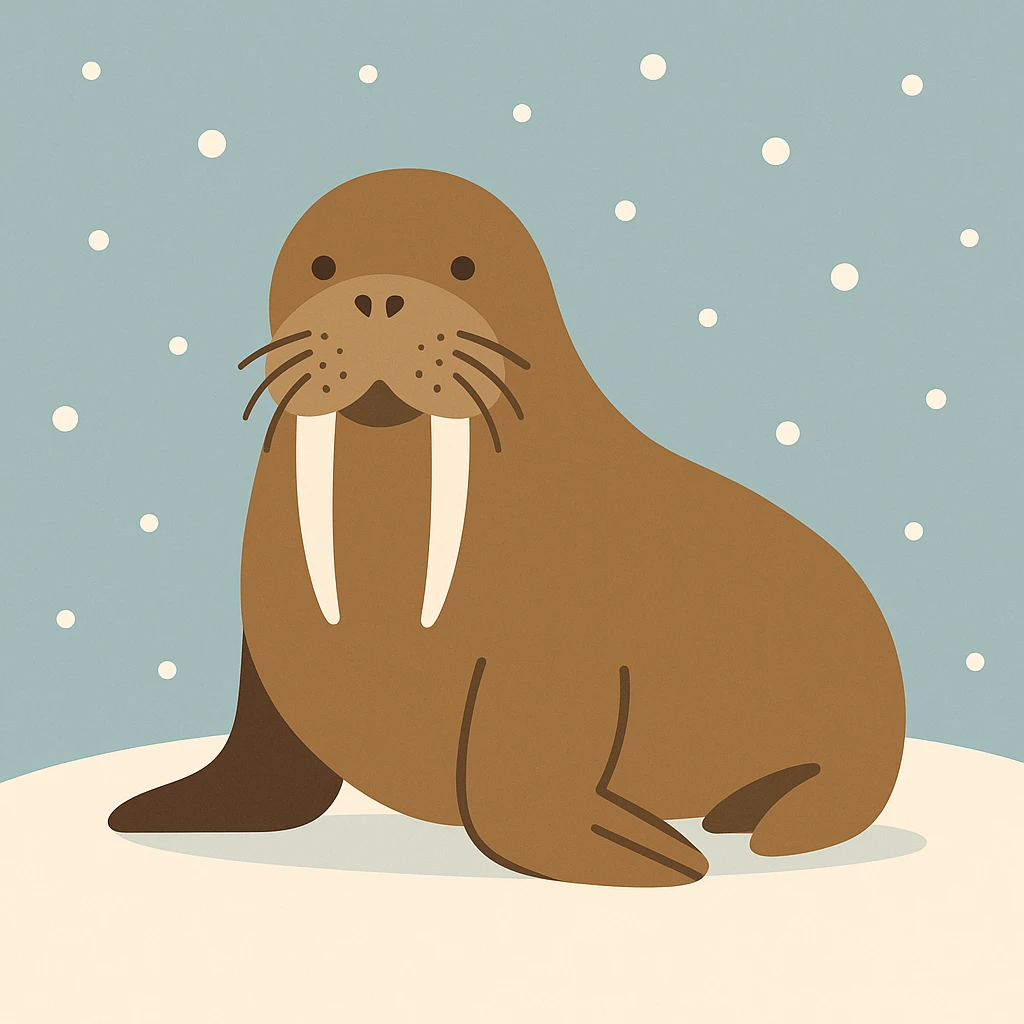 Flat design style walrus in the snow emoji