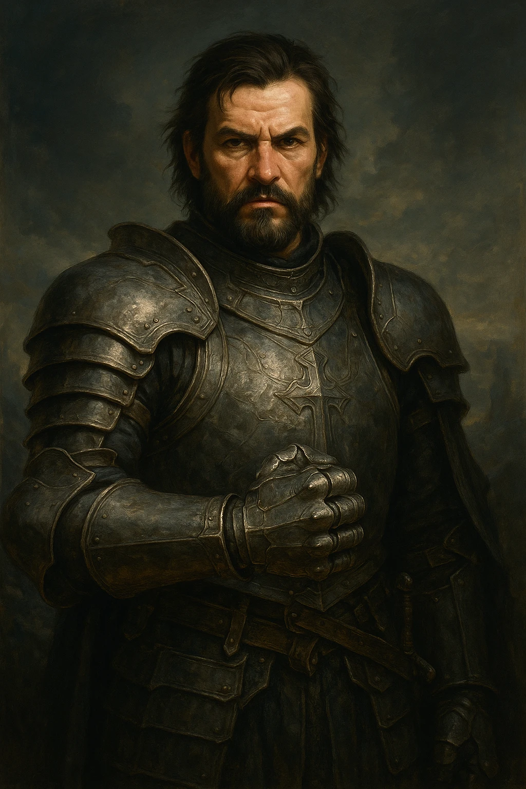 Alexandr Iron Fist, medieval knight with a metal gauntlet, powerful and stoic, fantasy art emoji