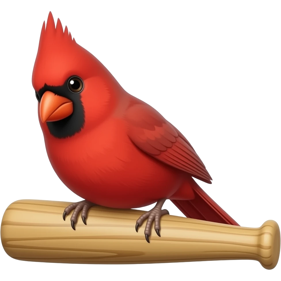 Red cardinal sitting on a baseball bat emoji