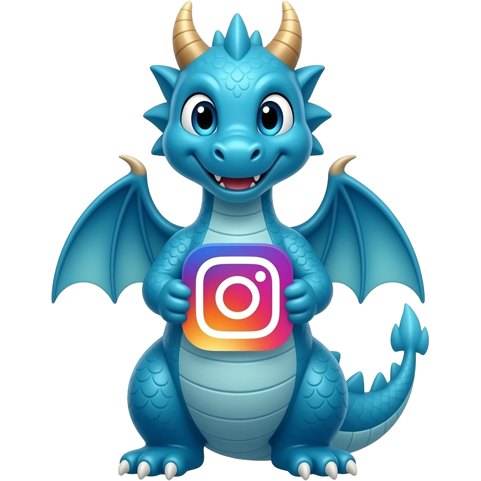 Blue dragon front looking  holding instagram logo emoji