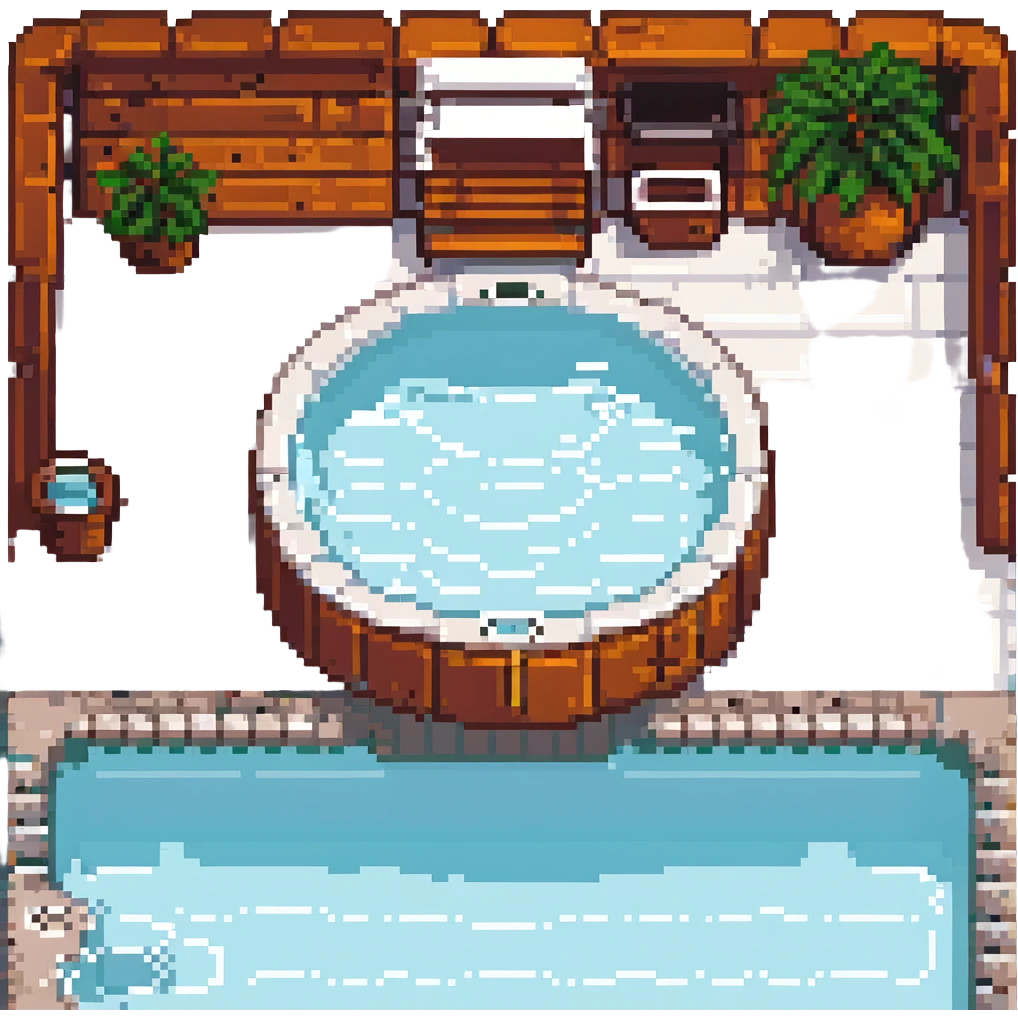 a hot tub, pixel art, small and cozy, with steam rising emoji