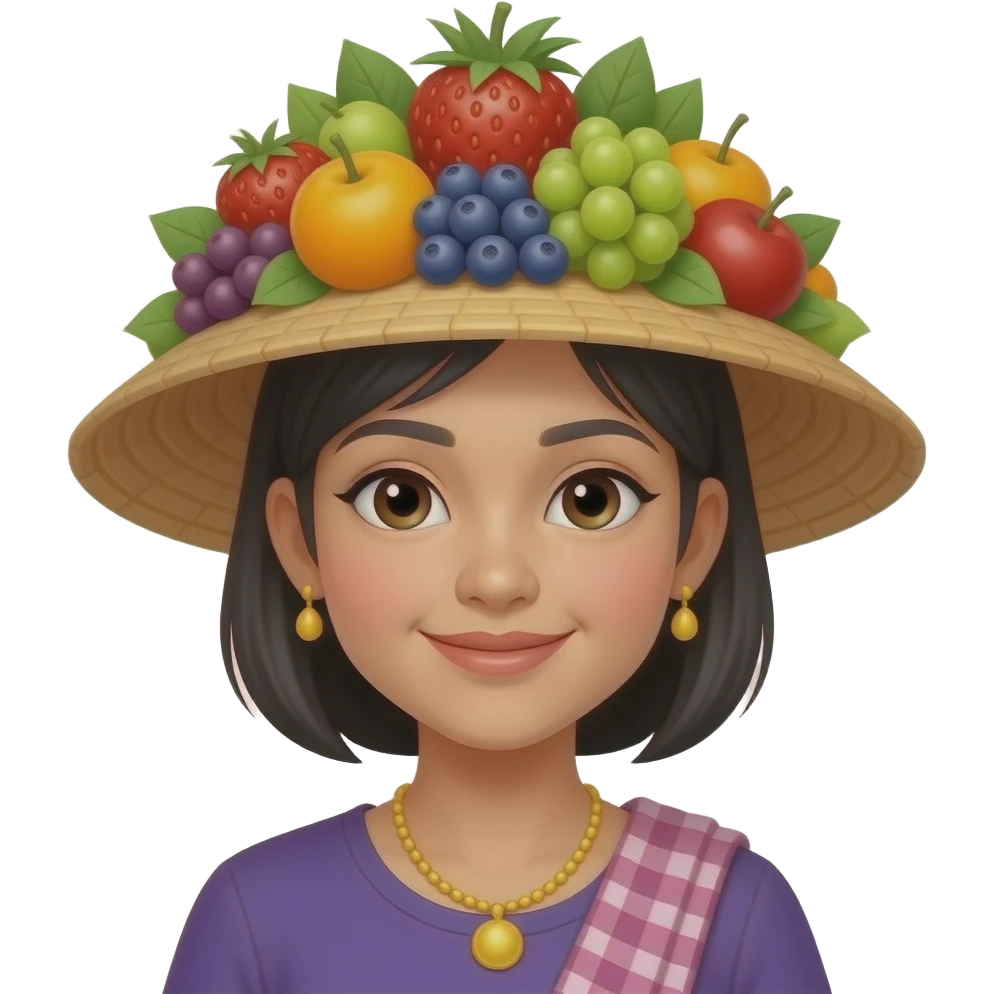 cambodian uncle woman wearing Fruit Hat emoji