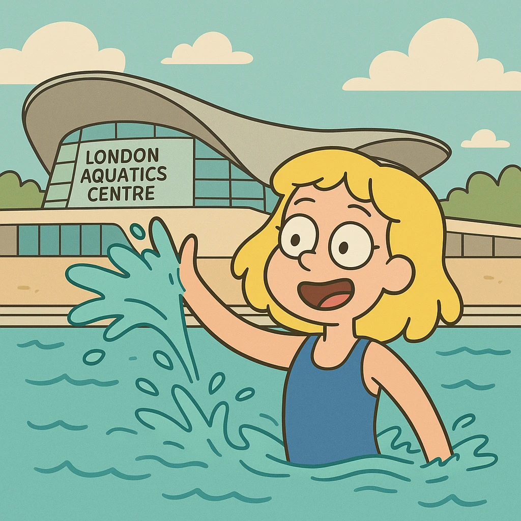 aqua splash london aquatics centre a girl yellow hair blue swimming suits emoji