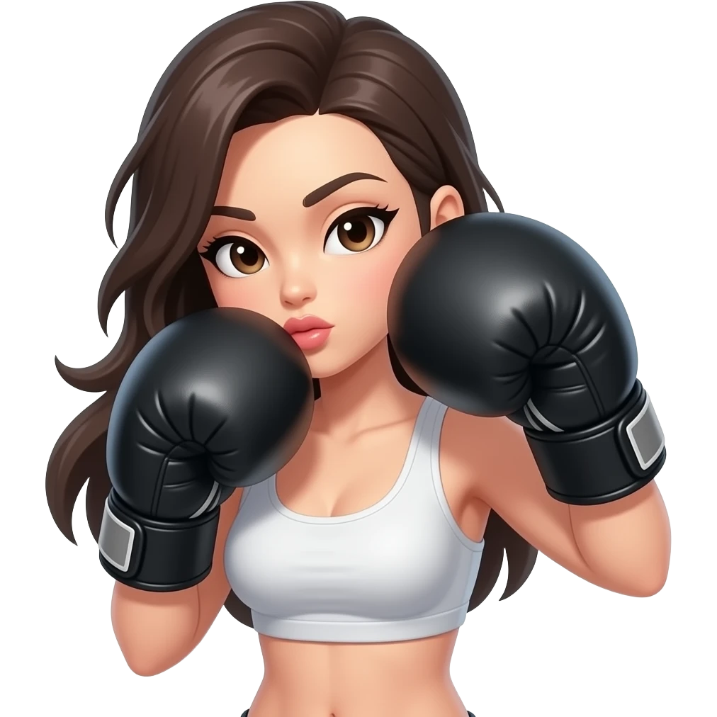 Topless boxing, android 18, from dragon ball super, in the black boxing gloves, having slobber kiss emoji