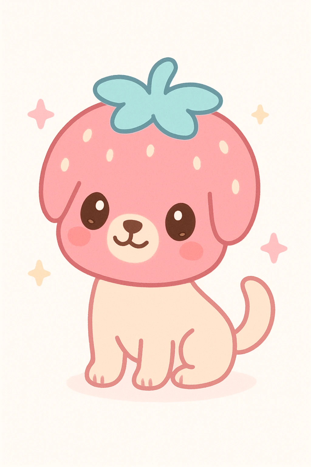 strawberry dog with dog body and strawberry as head, big eyes, adorable expression, kawaii style, minimal background emoji