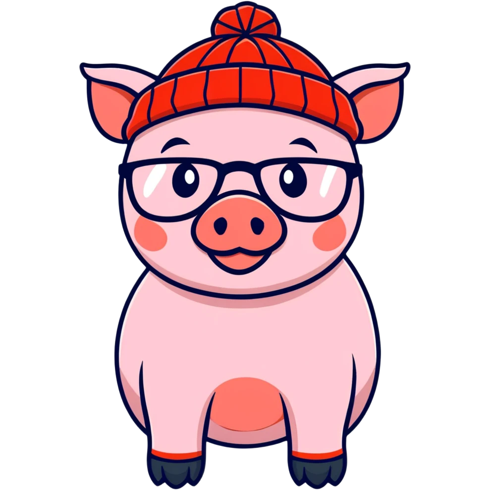 Porco usando um gorro vermelho e óculos  emoji