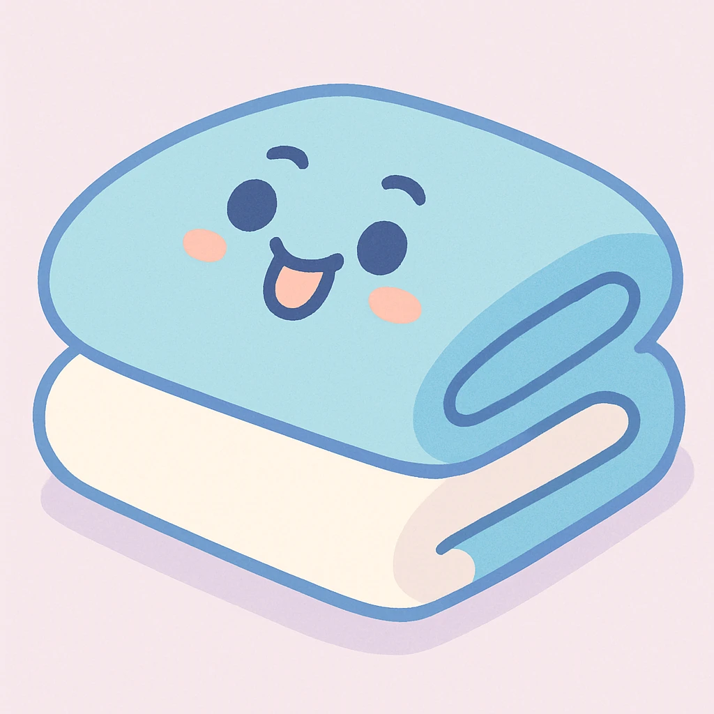pastel white and blue blanket, folded neatly, soft and cozy, gentle pastel illustration style emoji