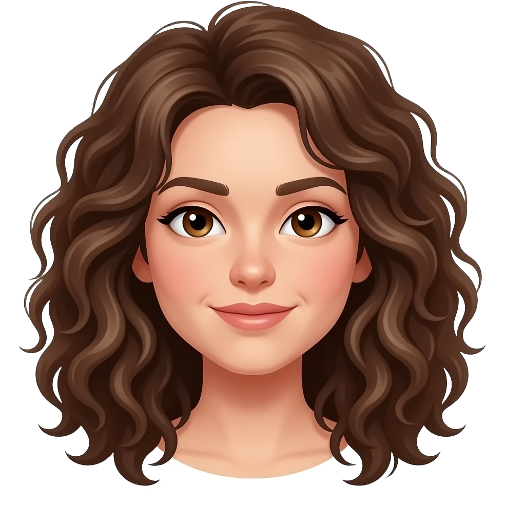 The head of a woman with brown eyes, long really curly messy hair, and she’s rolling her eyes emoji