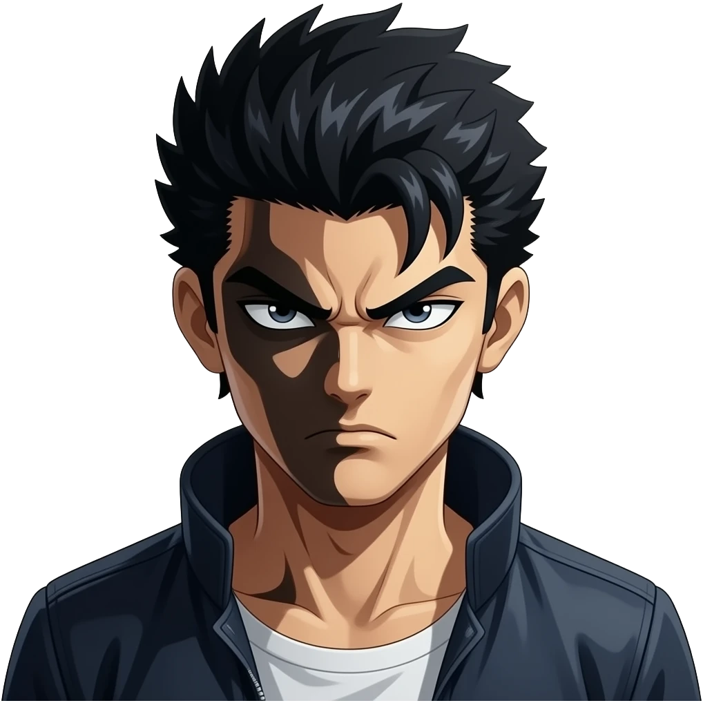 Sinirle bakan ve aşırı ciddi duran bir anime karakteri çiz yüzüne gölge düşebilir sinirli ve tehlikeli olmali bu anime karakteri jojo dan olsun emoji