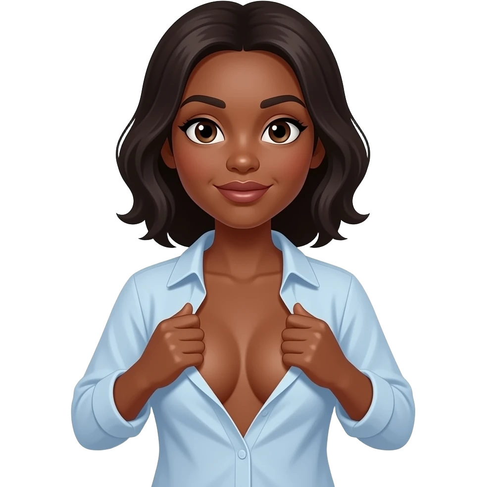 Black girl shrugging her hand's but holding her shirt up to see her titties with no shirt on aeroalas out emoji