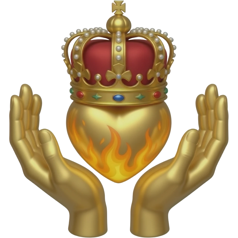 Simple Minds logo - two golden hands holding a flaming bronze heart with a richly decorated royal crown on their fingers emoji