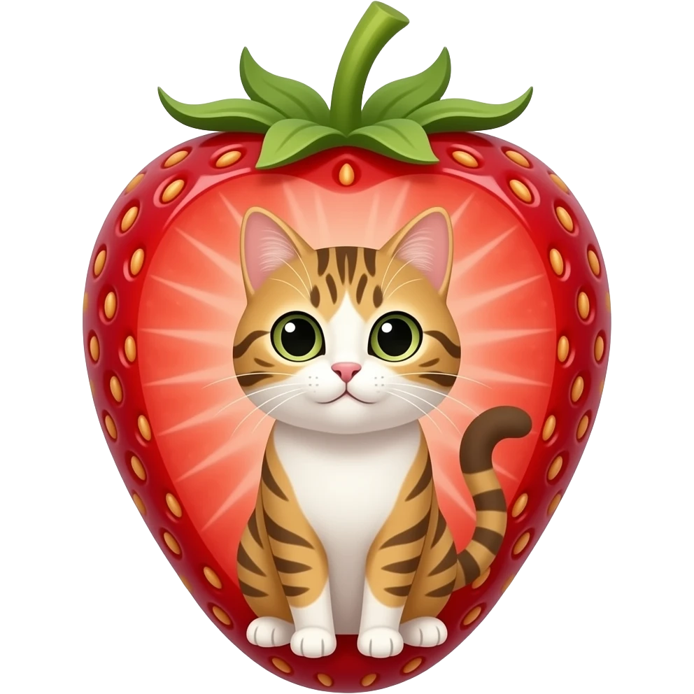 A cat that is in a strawbarries emoji