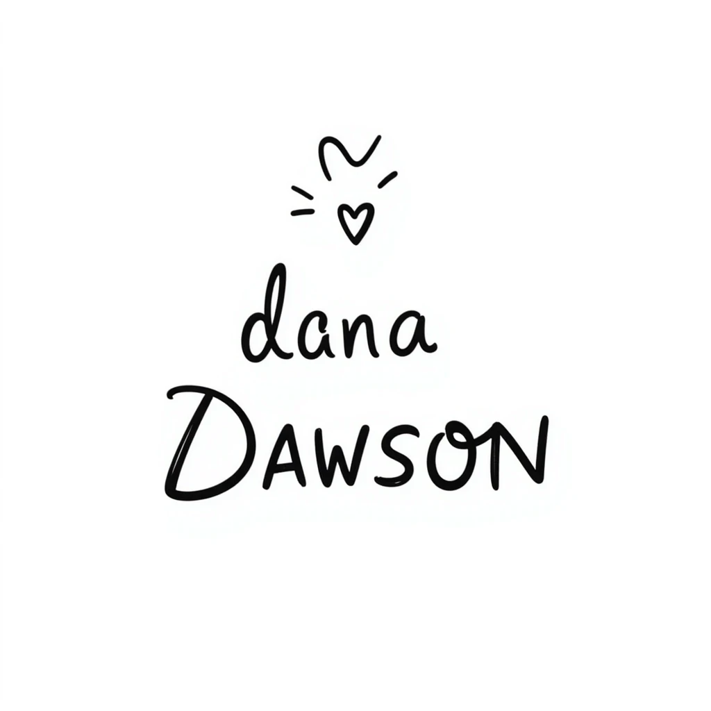 'Dana Dawson' name in a playful and informal hand-drawn doodle style emoji