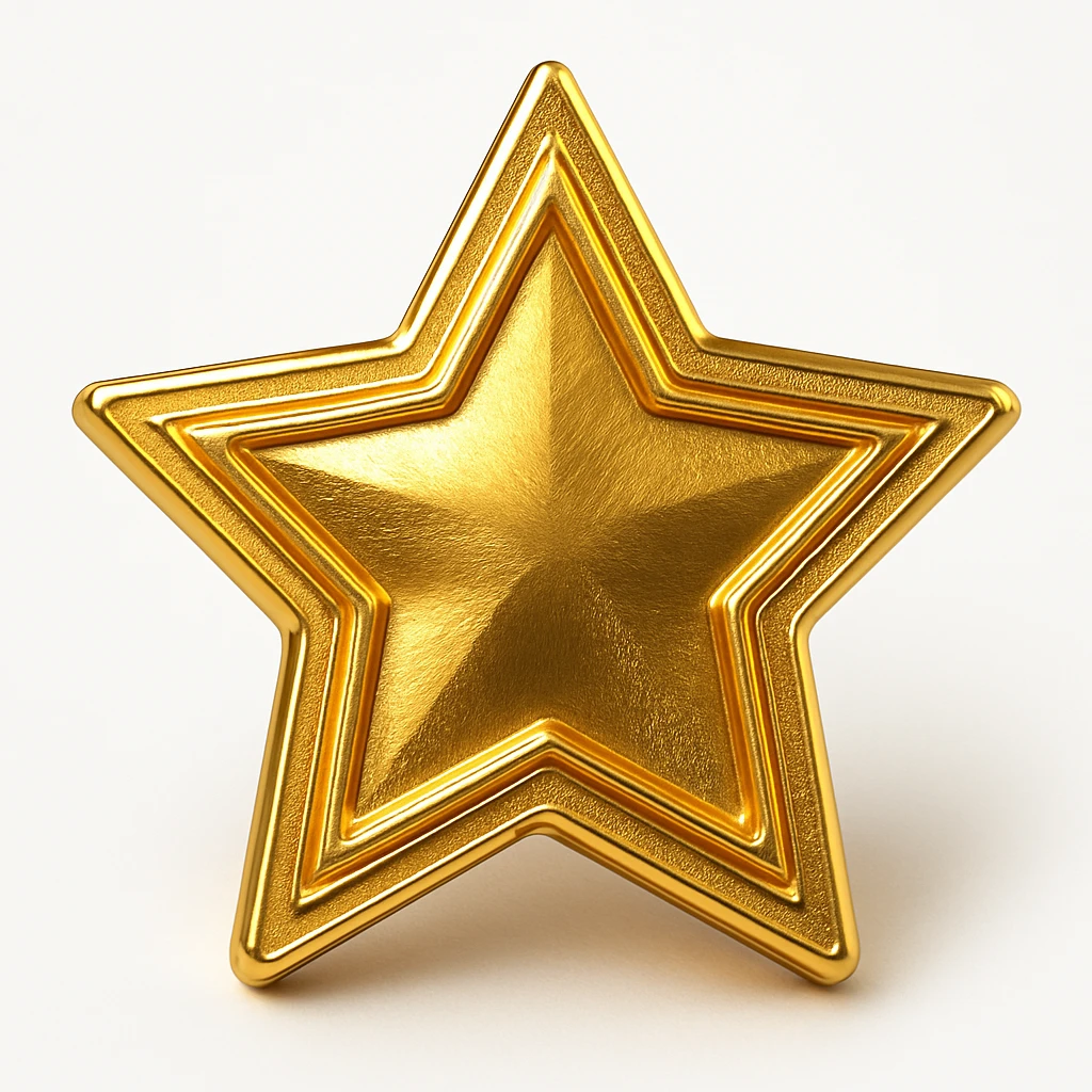 a glittery golden star-shaped medal, frontal view emoji