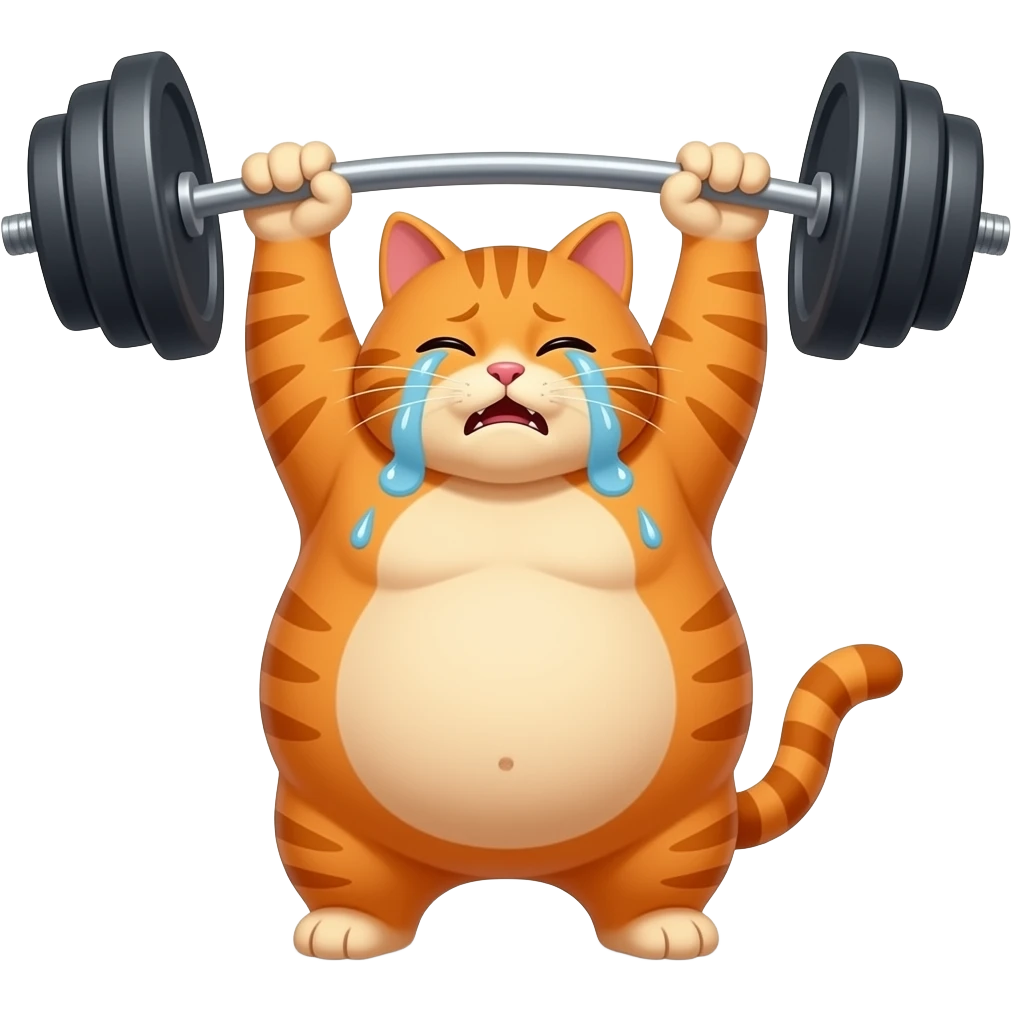 Orange cat struggling to pick up a heavy bar because it's fat and ugly and it's crying emoji