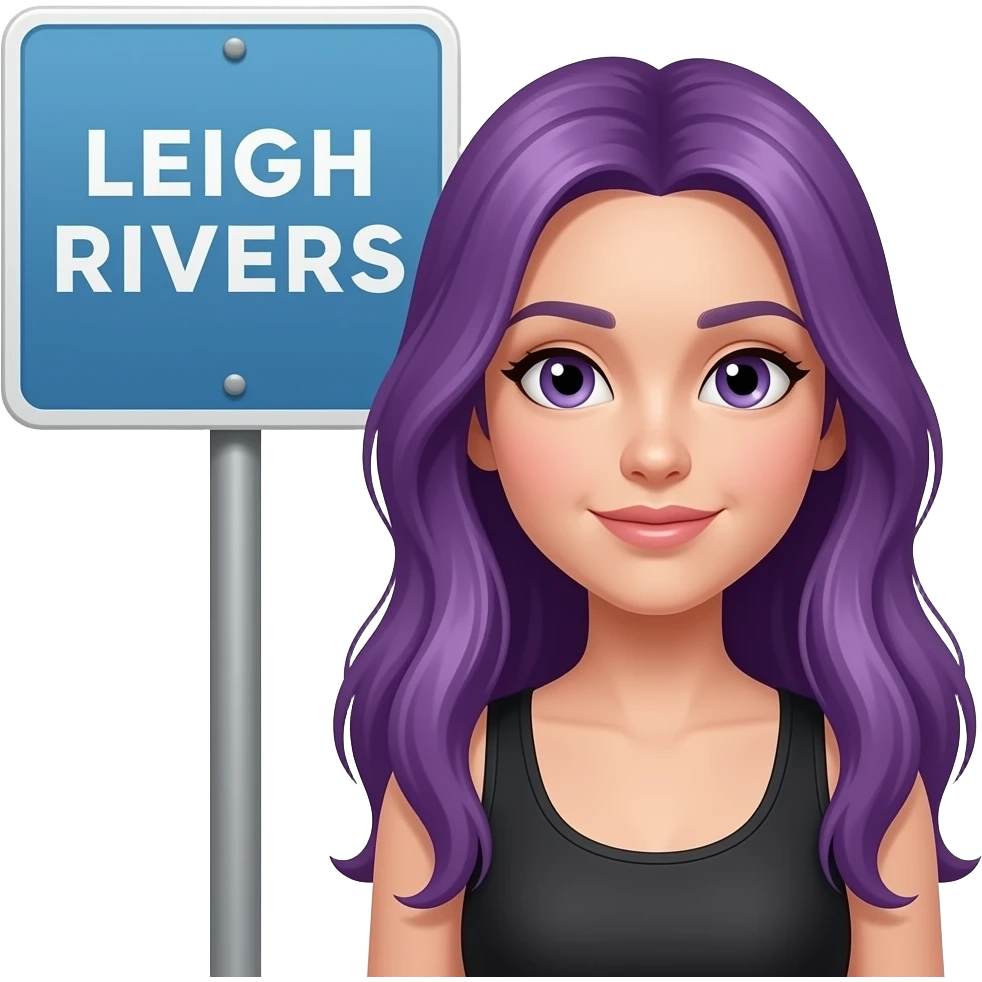girl with long purple hair with a LEIGH RIVERS sign emoji