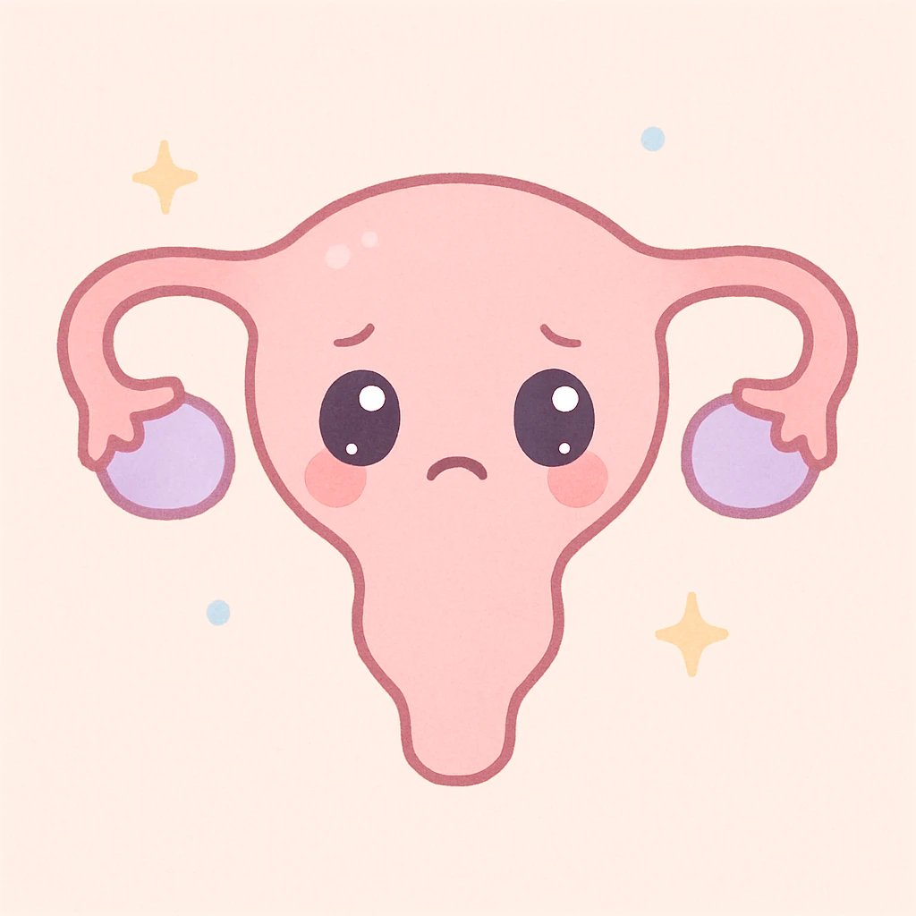 a weary uterus, kawaii style, sad face, pastel colors emoji
