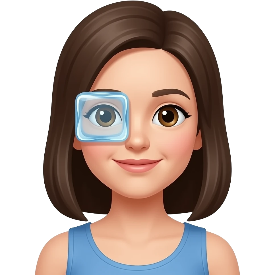 A girl passing an ice cube over her face emoji