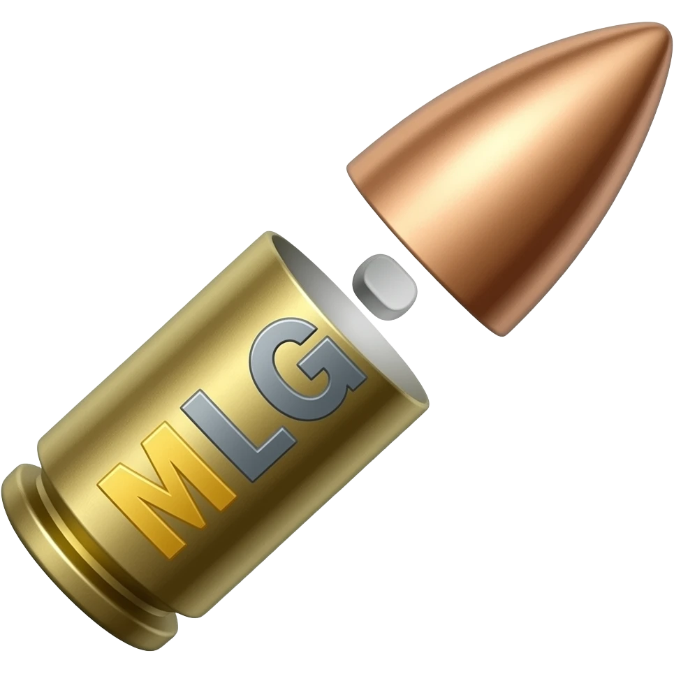 Надпись MLG пронзённая пулей и воклицательный знак который ломается пополам в конце emoji