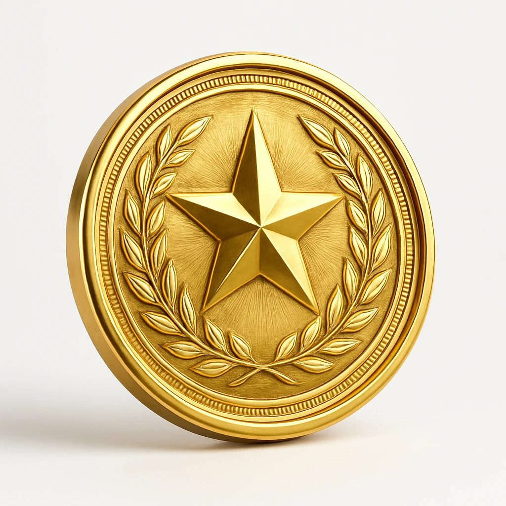 realistic gold medal, shiny and detailed emoji