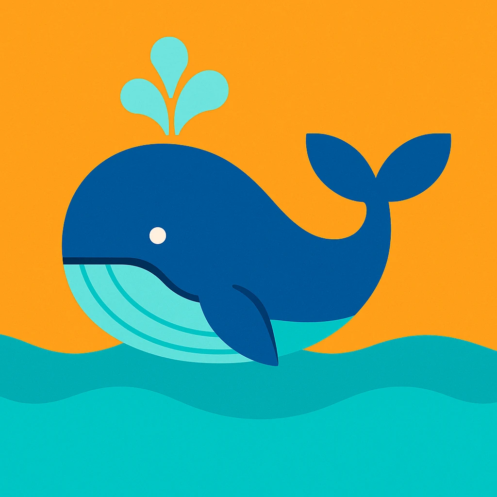 Flat design style whale in the water emoji