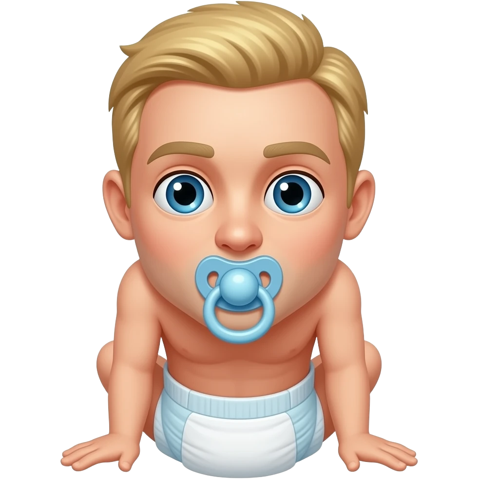 Adult blond hair male on back and wearing a diaper sucking on pacifier emoji