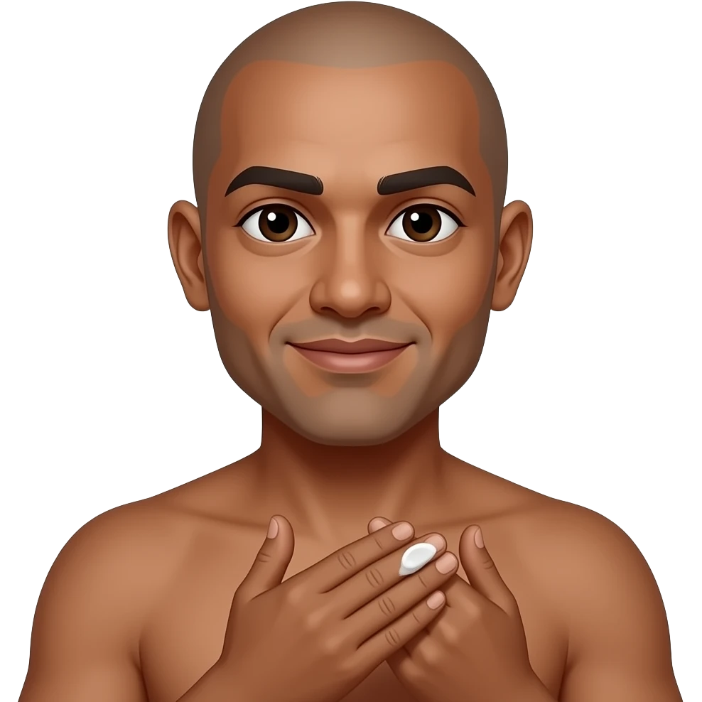 BALD INDIAN MAN DARKBROWN SKIN APPLYING CREAM ON HIS HANDS emoji
