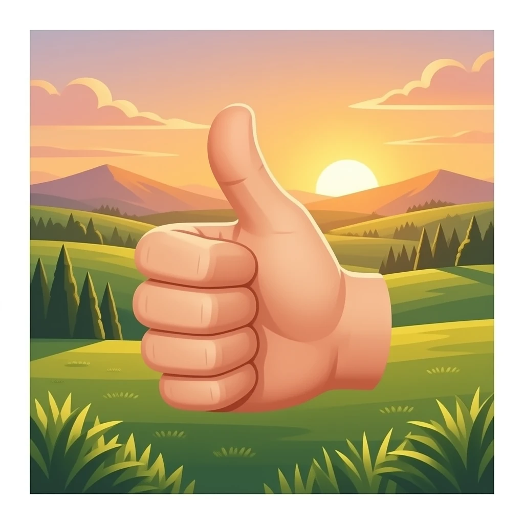 paisaje atardecer de fondo pulgar hacia arriba emoji